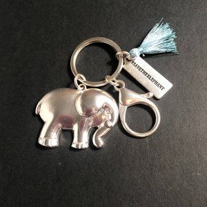 Silvertone #Save the Elephants Key Ring w/Lobster Claw, Blue Tassel & Logo Tag